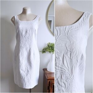 🤍 Vintage Talbots White Brocade Sleeveless Sheath Dress | Size 4